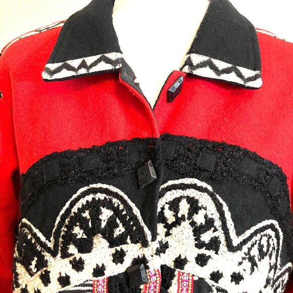Coldwater Creek Cotton/Wool Jacket with Crochet and Embroidered Detail, Size L - Picture 3 of 3